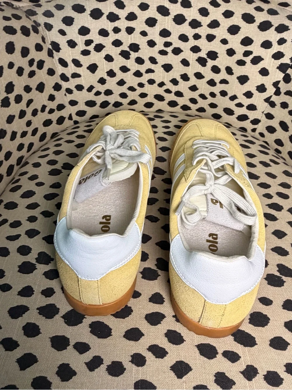 Gola Women’s  Yellow Suede Sneakers with White Stripes and Gum Sole
